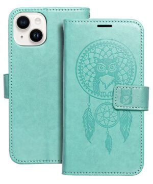 Кожен калъф тефтер / MEZZO book / iPhone 13 / iPhone 14 - мента Dreamcatcher